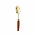 Sapele wood handle stainless steel dessert spoon, 14.5cm golden spoon with wooden handle for dining - Tea Spoon / Silver