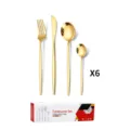 Gold stainless steel flatware set with knife, fork, spoon, elegant kitchen tableware 6pcs - 24 Pieces Set / Gold