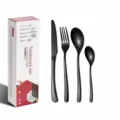 Black stainless steel cutlery set 24pcs fork knife spoon modern tableware kitchen flatware - Black