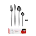 Modern black stainless steel tableware set, including fork, knife, and spoon, 6pcs. - 24 Pieces Set / Black