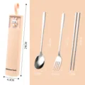 Set de couverts portable en acier inoxydable avec étui lapin cuillère fourchette et baguettes. - Lot de 3 pièces boîte lapin rose