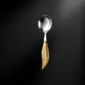 Stainless steel spoon with luxury gold feather handle, elegant western tableware tool. - Round Spoon / Gold