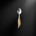 Stainless steel spoon with gold leaf handle, elegant flatware tableware, 16.3cm long, 40g weight. - Tea Spoon / Gold