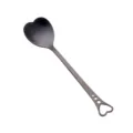 Cuchara de café creativa de acero inoxidable con forma de corazón bonito para postre. - Negro