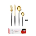 Modern gold and black stainless steel flatware tableware set of 6 pieces kitchen dining tools. - 24 Pieces Set / Black & Gold