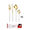 Gold and white stainless steel cutlery set 4-piece tableware with box for home dining. - 24 Pieces Set / Platinum
