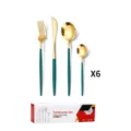 Gold stainless steel cutlery set with dark green handles, premium tableware for dining room. - 24 Pieces Set / Dark Green Gold