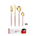 Gold and pink stainless steel flatware set, 4-piece modern cutlery set for dining table. - 24 Pieces Set / Pink Gold