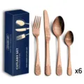 Premium rose gold stainless steel cutlery set with elegant vintage embossed handles for fine dining. - Rose Gold