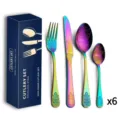 Rainbow stainless steel cutlery detail showing exquisite embossed vintage pattern and PVD finish. - Colorful