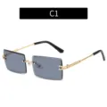 Lunettes de soleil carrées sans monture pour hommes et femmes, verres gris avec monture dorée. - C1-Lentille Gris Noir