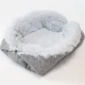 Cozy grey long plush pet bed cat dog dual-use mat soft warm winter sleeping cushion detail view - Grey Plush