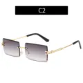 Lunettes de soleil carrées et sans monture avec verres dégradés et branches dorées. - C2-Double Gris