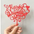 Red acrylic Happy Valentine's Day cake topper for romantic party dessert table decor. - Happy Valentine's Day Red Style 2