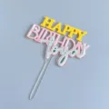 Acrylic happy birthday cake topper party dessert table decoration toya custom name - Yellow Pink Blue Colorful Style