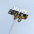 Acrylic Happy Birthday Cake Topper Black White Gold Party Dessert Table Decoration - White Black Gold Multi-Layer Style