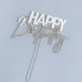 Acrylic Happy Birthday Cake Topper Silver Design for Party Dessert Table Decor! - White Silver 3D Letters Style