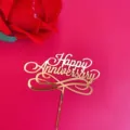 Gold acrylic Happy Anniversary cake topper for romantic anniversary party desserts. - Style 1039 Script Art Letters Gold