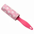 Pink polka dot mini lint roller for clothes, portable sticky hair remover tool for daily use. - 30 Sheets / Pink