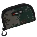 Camo fishing lure storage bag with zipper closure and brand label for tackle gear storage - Grey Green
