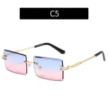 Lunettes de soleil carrées et sans monture tendance avec verres dégradés style chic et mode. - Verres bleu rose C5