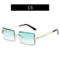 Lunettes de soleil carrées et sans monture C6 avec cadre en métal doré et verres dégradés. - C6-Verre Double Vert