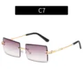 Lunettes de soleil carrées sans monture dégradées en couleur C7 avec branches dorées. - Verres double violet C7