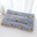 Grey cloud fleece pet mat with yellow floral embroidery, soft square dog and cat bed mattress. - Square Cushions / S: Recommended for Under 1.5 kg / Blue