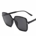 Gafas de sol cuadradas negro brillante con lentes grises, estilo elegante para mujer. - Negro Brillante / Lentes Grises