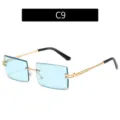 Lunettes de soleil rectangulaires sans monture, verres bleus dorés variante C9 - Verres bleu transparent C9