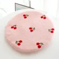 Pink cloud velvet round pet mat with cute cherry embroidery, soft and comfortable for cats. - Round / S: Recommended for Under 1.5 kg / Pink