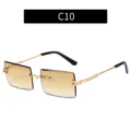 Lunettes de soleil carrées sans monture tendance avec cadre en métal doré pour homme femme - Verres thé clair C10