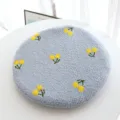 Grey round plush pet mat with yellow floral embroidery, soft fleece cat and dog bed. - Round / S: Recommended for Under 1.5 kg / Blue
