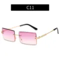 Élégantes lunettes de soleil carrées sans monture dégradé avec cadre en métal rétro chic - Verres violet rose C11
