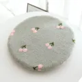 Grey round plush pet cushion with cute pink cherry embroidery for soft cat and dog bed pad - Round / S: Recommended for Under 1.5 kg / Green