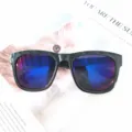 Stylish women sunglasses with blue reflective lenses and black frames for outdoor wear. - Bright Black / Blue