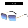 Lunettes de soleil carrées sans monture avec verres dégradés bleus et monture dorée variante C12. - Verres gris bleu C12