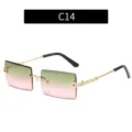 Lunettes de soleil carrees sans monture degradees pour hommes et femmes, style tendance metal. - C14 - Verres vert et rose