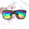 Colorful reflective lens fashion sunglasses for women, stylish black frame sun glasses. - Glossy Black / Multi-color Mirror
