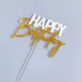 Acrylic Happy Birthday cake topper dual layer gold white dessert table party decoration item - White Gold Regular Style