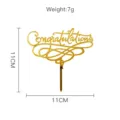Gold acrylic Congratulations cake topper detail, 11x11cm graduation party dessert decoration. - Style 3