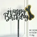 Acryl Haustier Geburtstag Torte Topper mit Knochen Design, ideal für Party Dekoration. - Schwarz Gold Knochen / 13cm x 15cm