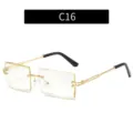 Lunettes de soleil carrées sans monture métal doré tendance pour tous variant C16 - C16 - Verres transparents