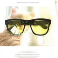 Unisex black square frame night vision glasses, yellow lenses for safe driving anti glare. - Glossy Black Yellow Lens