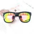 Fashion women sunglasses with colorful reflective lenses and classic black frames for daily wear. - Black Frame Pink Mirror Lens