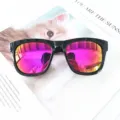 Women's black frame sunglasses with pink mirror lenses for fashion daily wear and outdoor. - Black / Purple