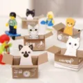 Cute cartoon cat sticky notes in mini cardboard boxes, creative memo pads for stationery. - A14-24 Gray Kitten