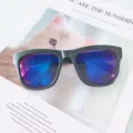 Stylish women's square sunglasses with colorful reflective lenses for outdoor wear. - Sand Black / Blue Mirror