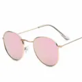 Classic round metal sunglasses with pink reflective lenses, gold frame vintage eyewear. - Gold Frame Barbie Pink Film