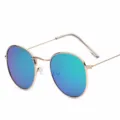 Classic metal round frame sunglasses with colorful reflective lenses for daily wear. - Gold Frame Green Mirror Lens